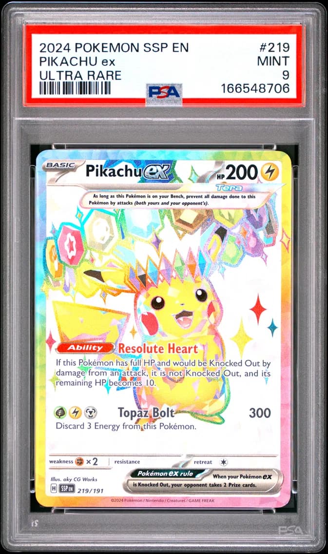 Pikachu EX, Surging Sparks, PSA 9