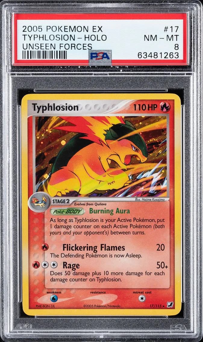 Typhlosion-Holo, EX Unseen Forces, PSA 8