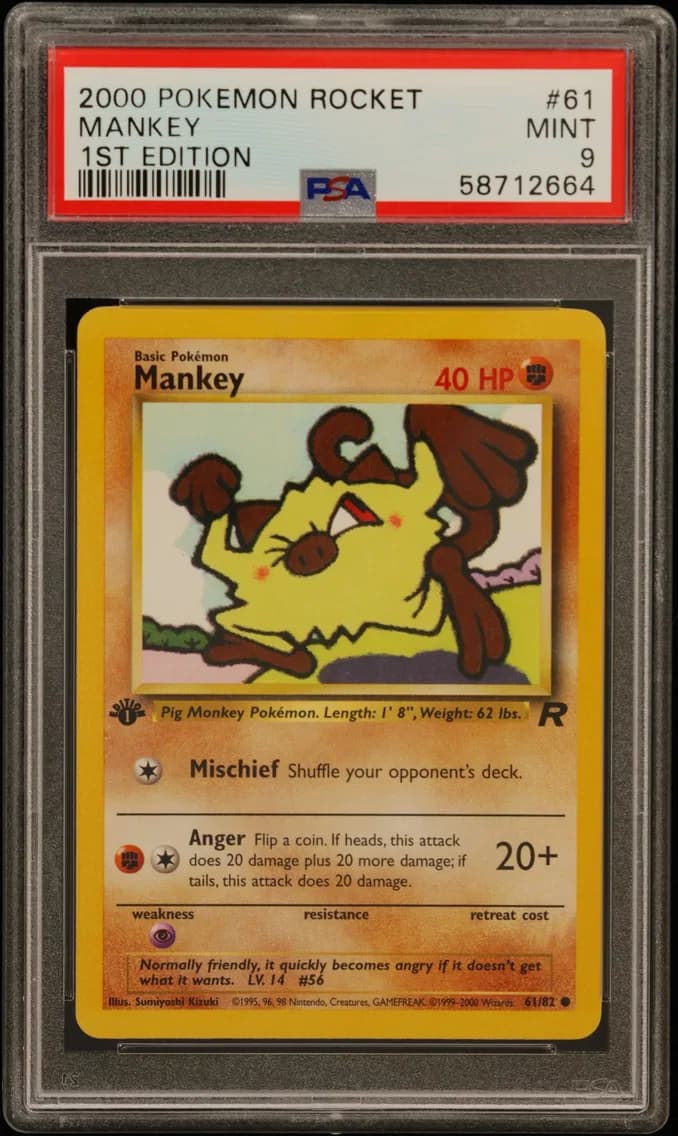 Mankey 1st Edition, Rocket, PSA 9