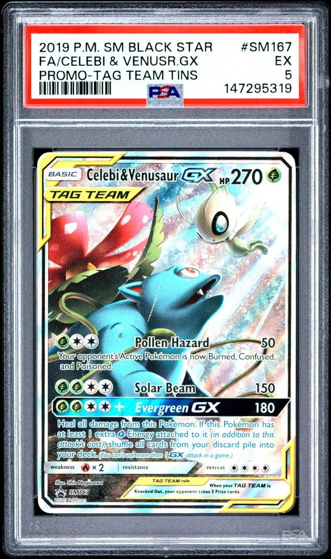 Celebi & Venusaur GX, SM Black Star Promo, PSA 5