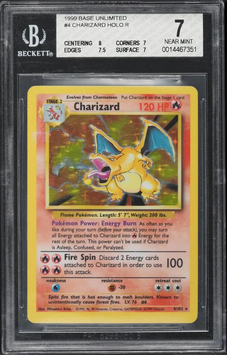 Charizard-Holo, Base Unlimited, BGS 7
