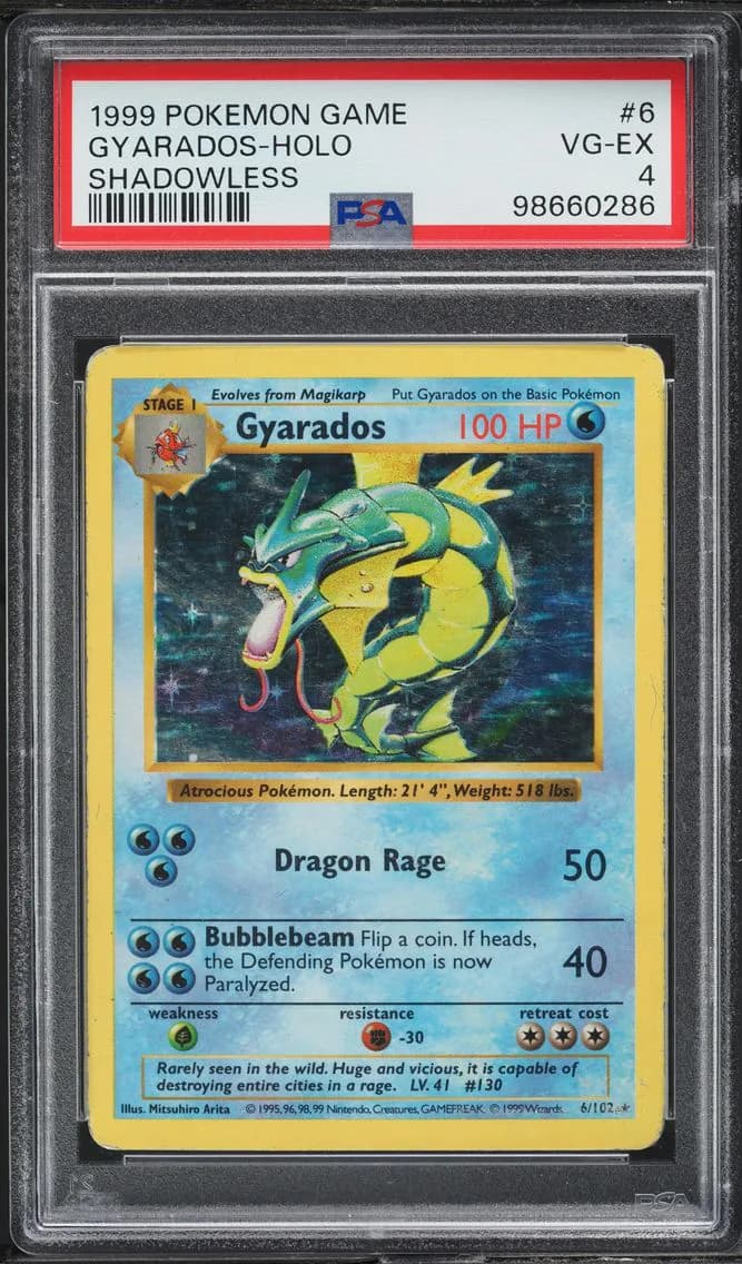 Base Set Shadowless Holo Gyarados, Game, PSA 4