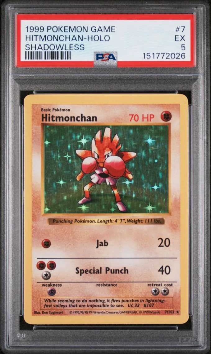 Hitmonchan-Holo Shadowless, Game, PSA 5