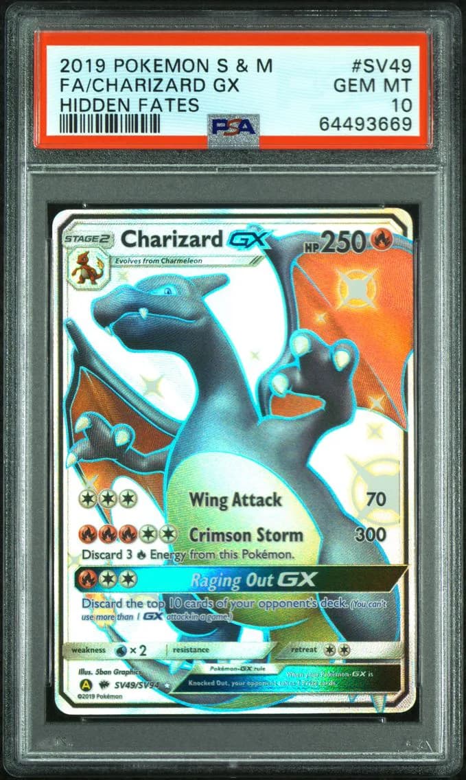 Charizard GX, Sun & Moon Hidden Fates, PSA 10