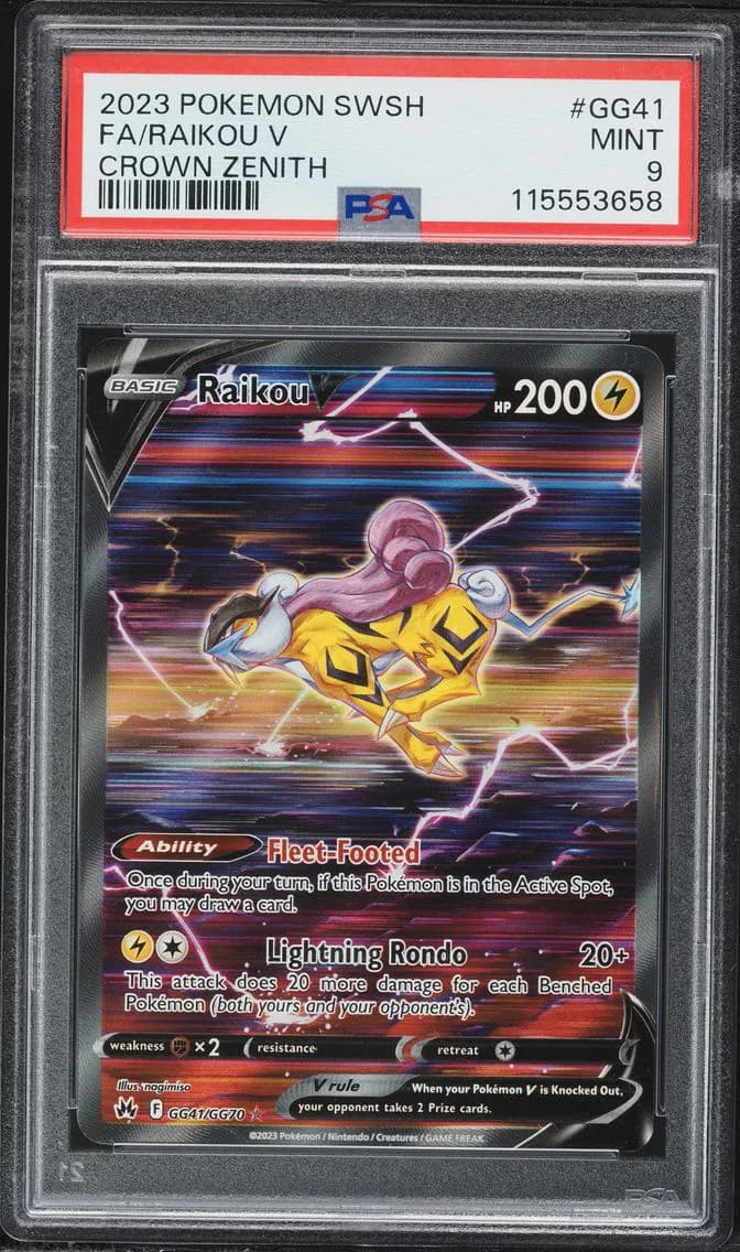 Raikou V, Sword and Shield Crown Zenith, PSA 9