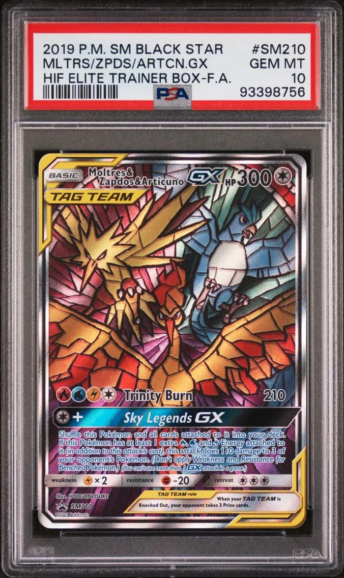 Moltres & Zapdos & Articuno GX, SM Black Star Promo, PSA 10