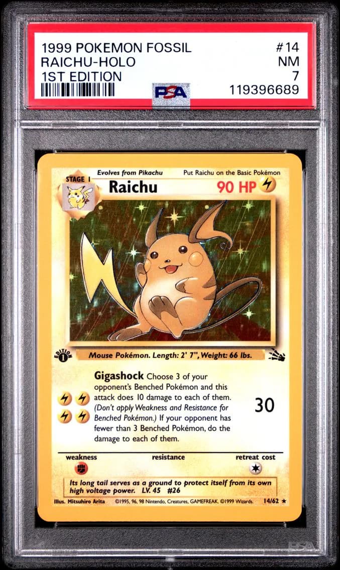 Raichu-Holo 1st Edition, Fossil, PSA 7