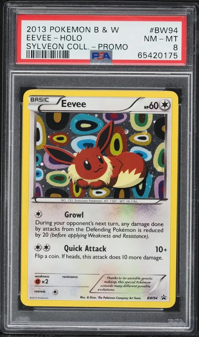 Eevee-Holo, Black & White Promo, PSA 8