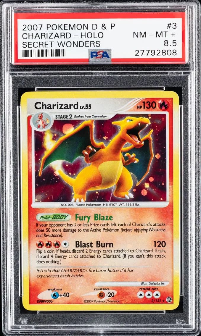 Charizard-Holo, Diamond & Pearl Secret Wonders, PSA 8.5