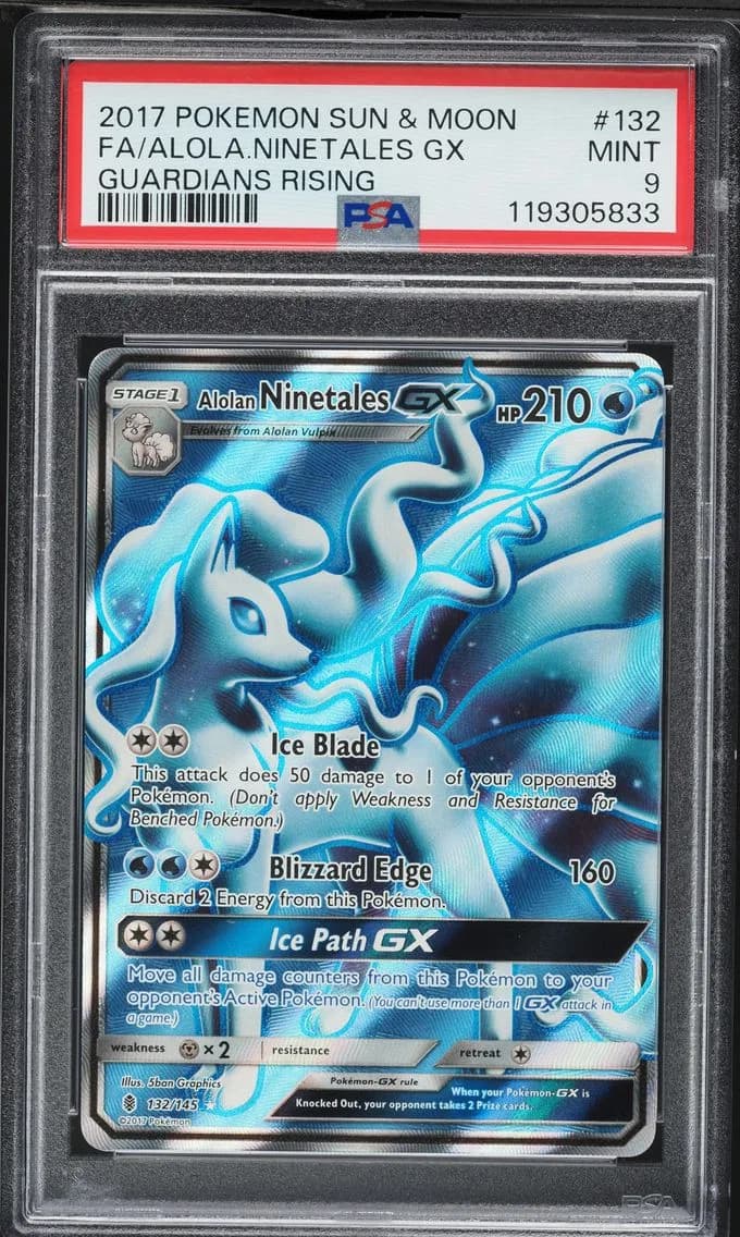 Alolan Ninetales GX, Sun & Moon Guardians Rising, PSA 9