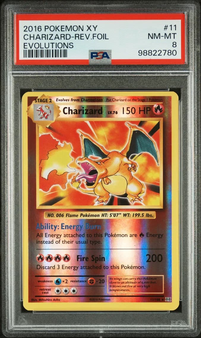 Charizard-Reverse Foil, XY Evolutions, PSA 8