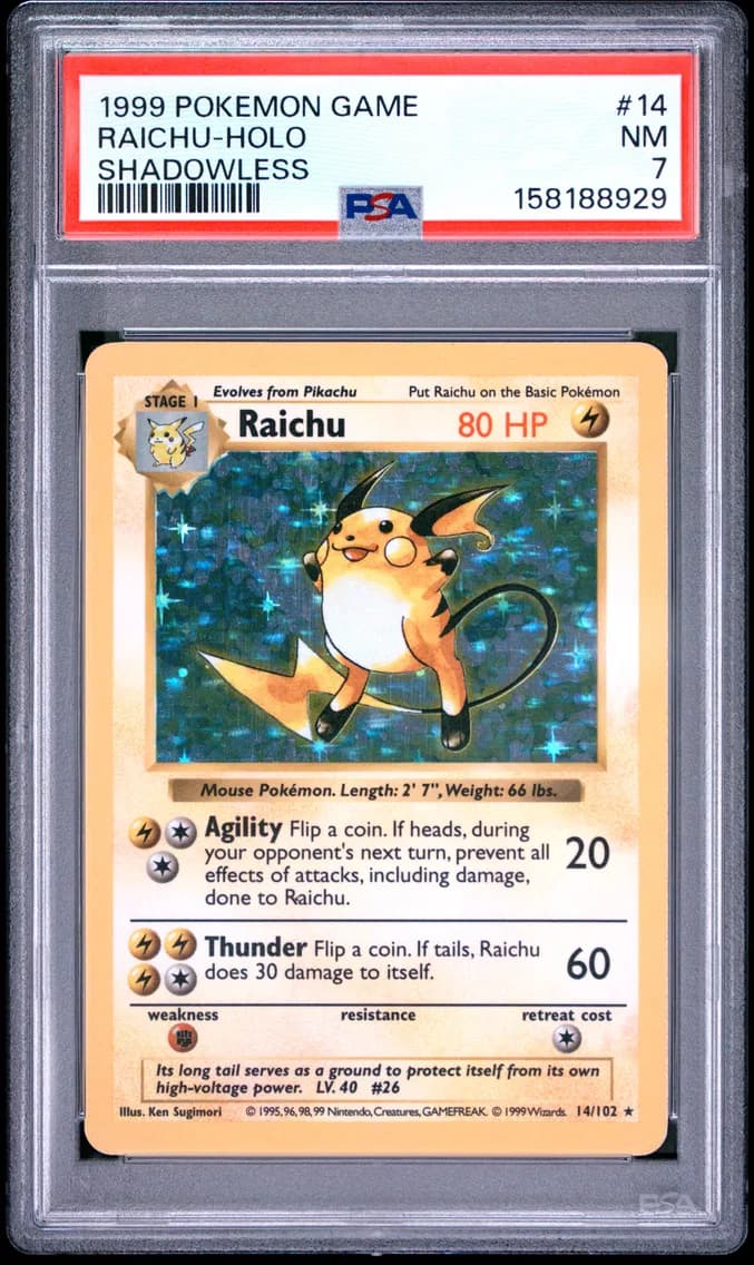 RAICHU-HOLO Shadowless, Game, PSA 7