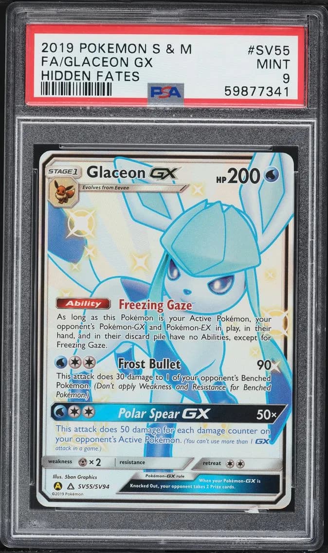 Glaceon GX, Sun & Moon Hidden Fates, PSA 9