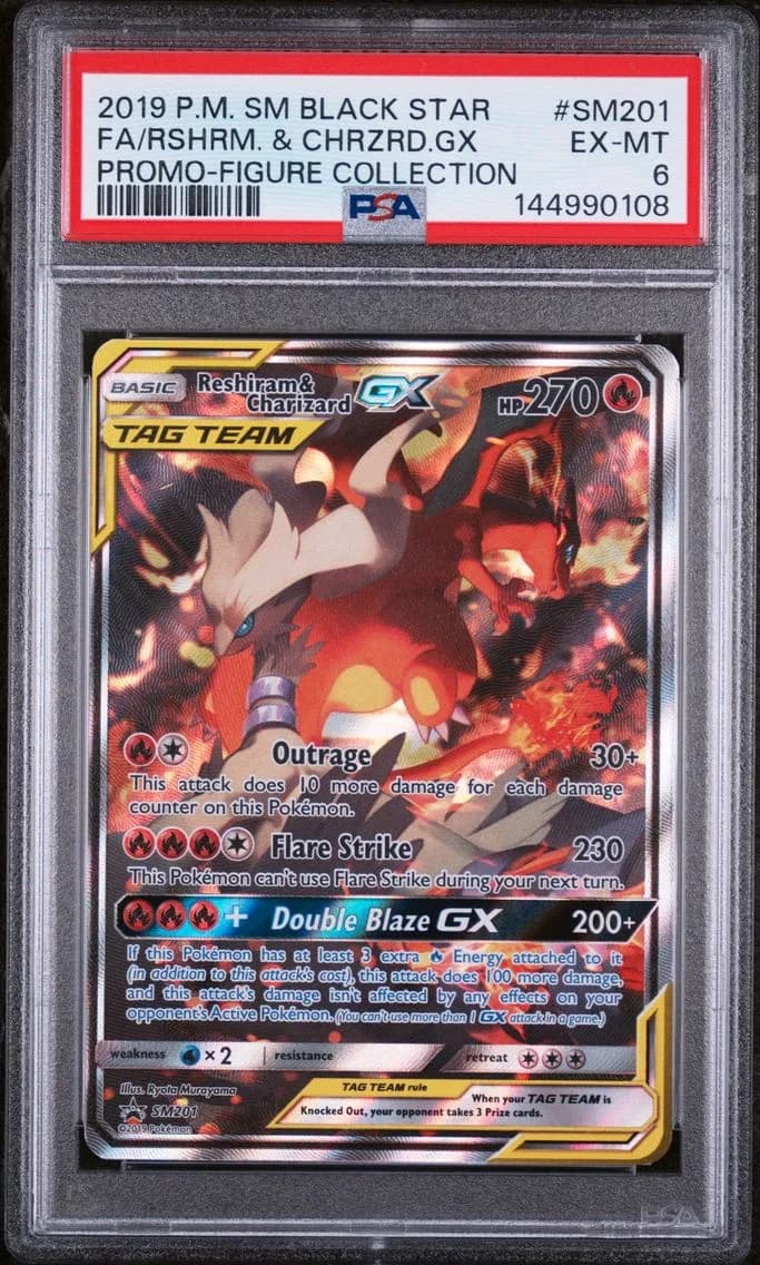 Reshiram & Charizard GX, SM Black Star Promo, PSA 6