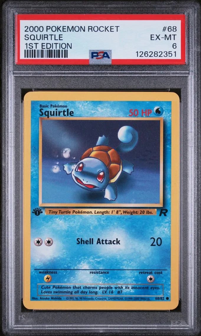 Squirtle 1st Edition, Rocket, PSA 6