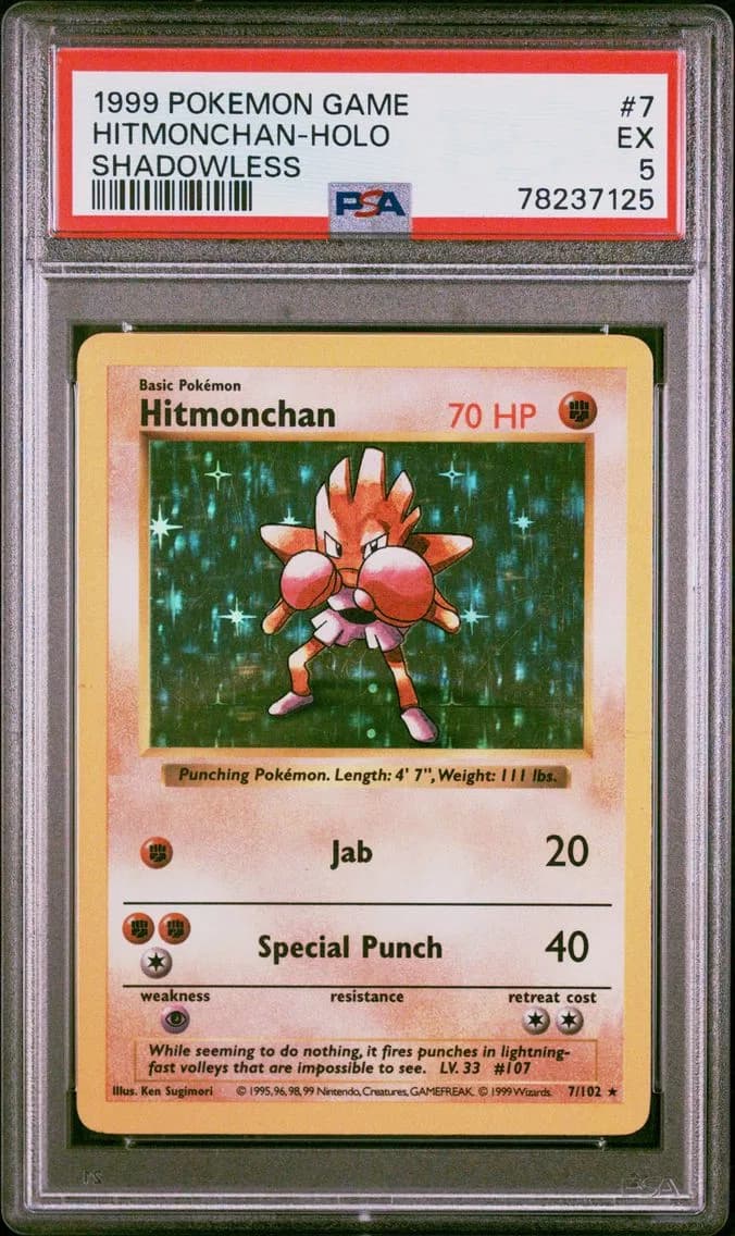 Hitmonchan-Holo Shadowless, Game, PSA 5