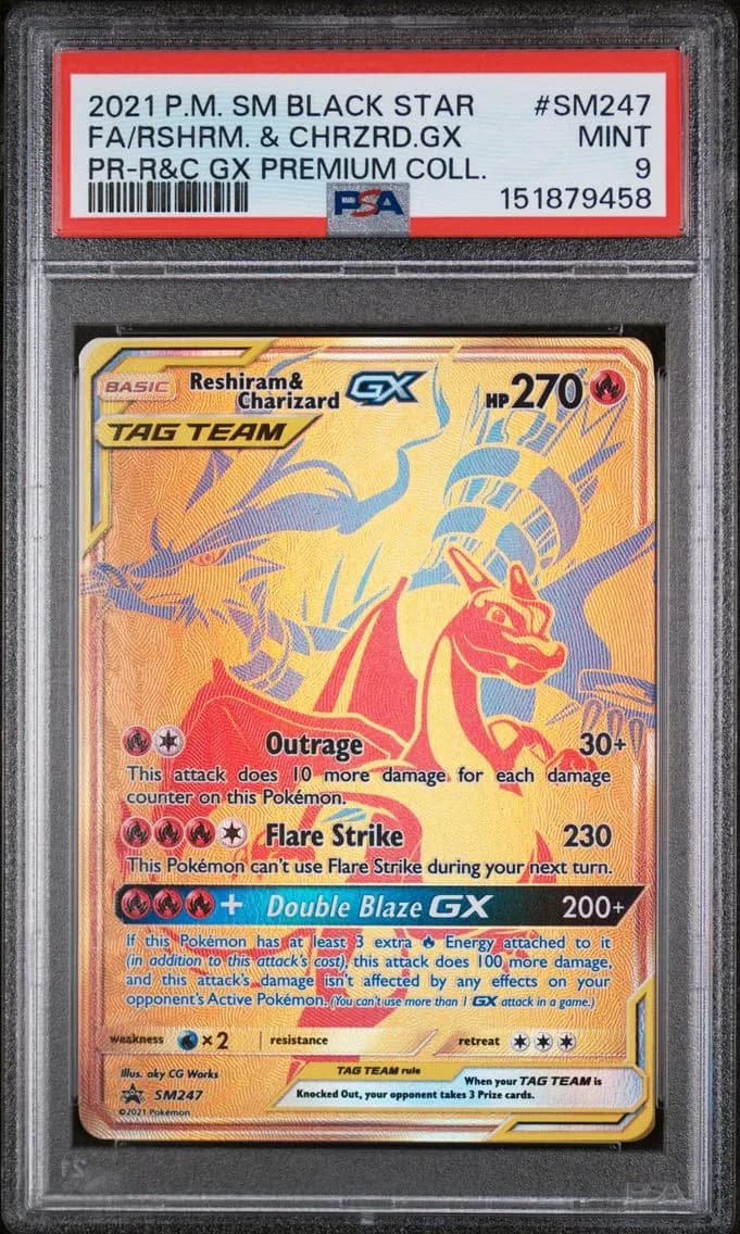 Reshiram & Charizard GX, SM Black Star Promo, PSA 9