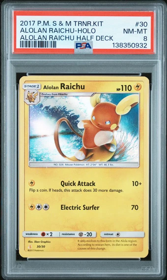 Alolan Raichu-Holo, Sun & Moon Trainer Kit Alolan Raichu Half Deck, PSA 8