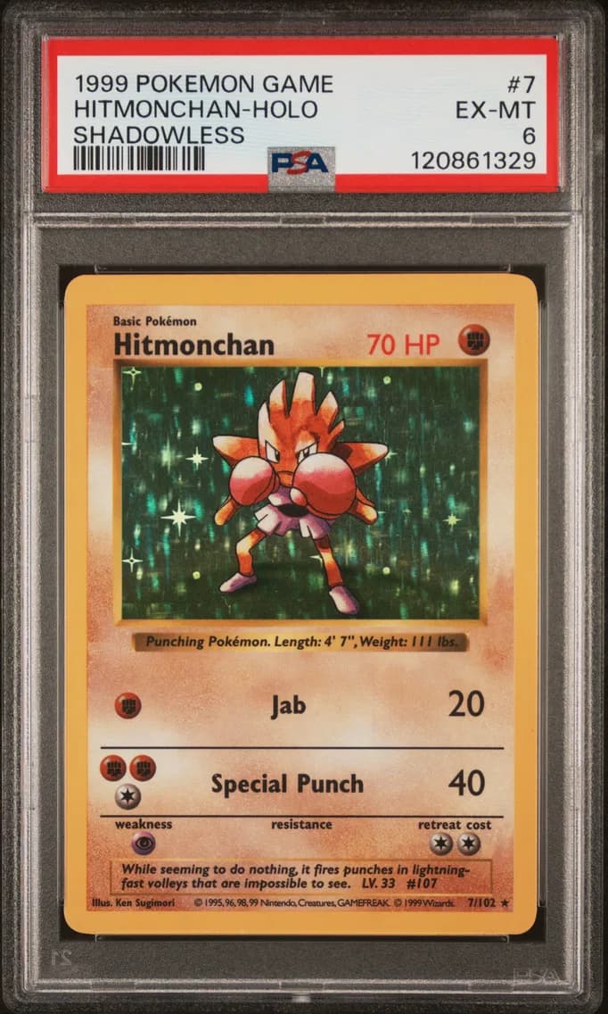 Hitmonchan-Holo Shadowless, Game, PSA 6