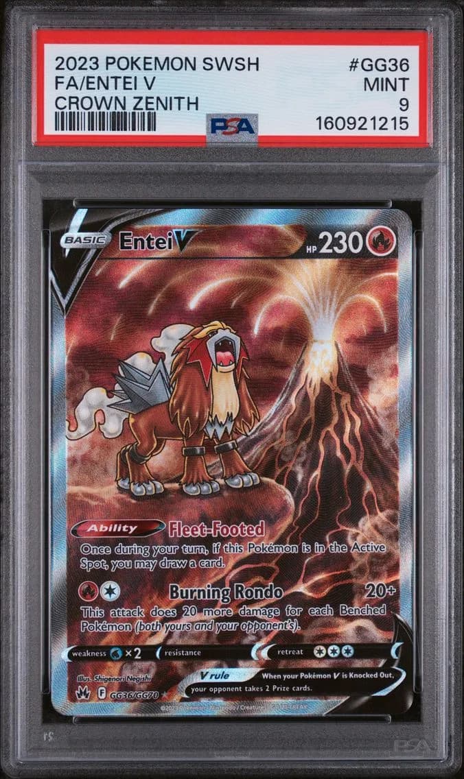 Entei V, Sword and Shield Crown Zenith, PSA 9