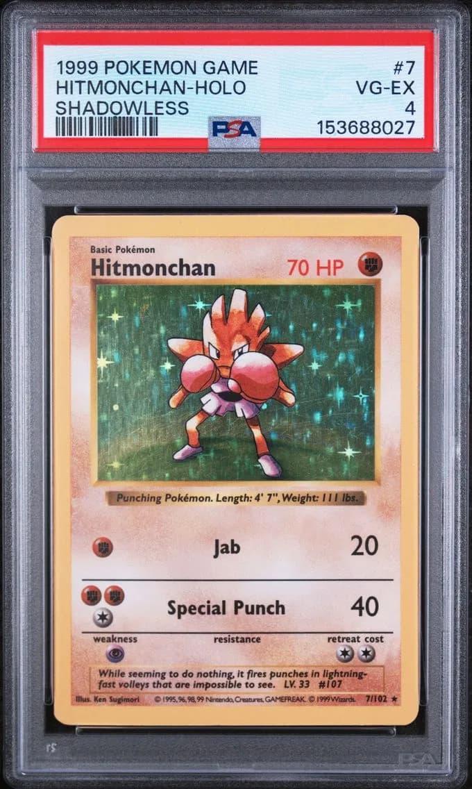 Hitmonchan-Holo Shadowless, Game, PSA 4