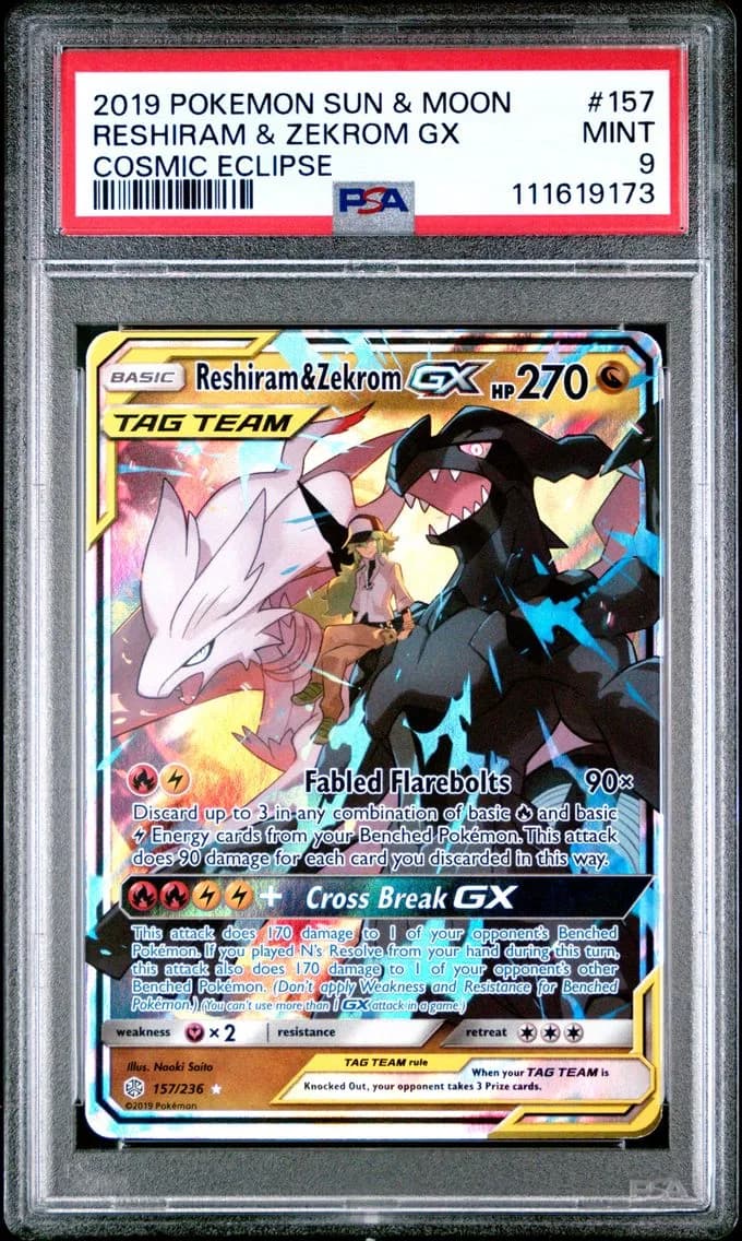 Reshiram & Zekrom GX, Sun & Moon Cosmic Eclipse, PSA 9