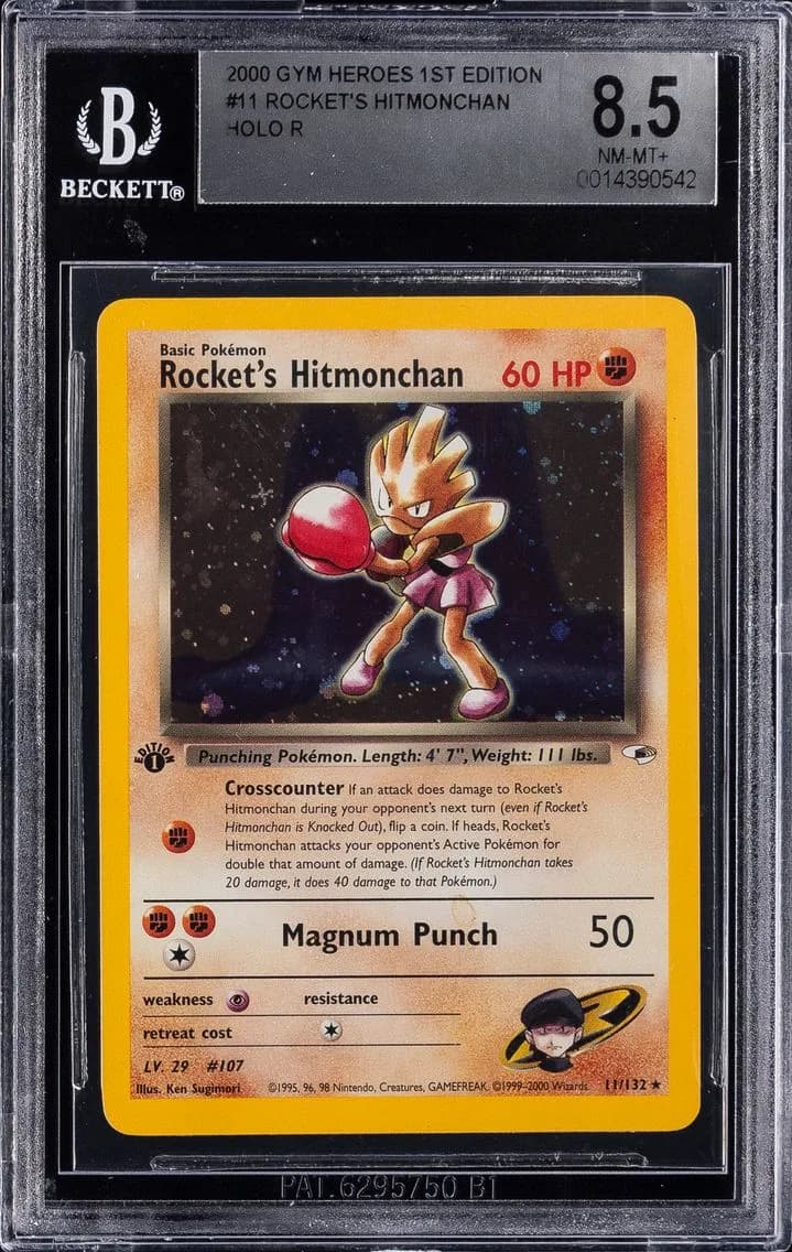 Rocket's Hitmonchan HOLO R, Gym Heroes 1st Edition, BGS 8.5