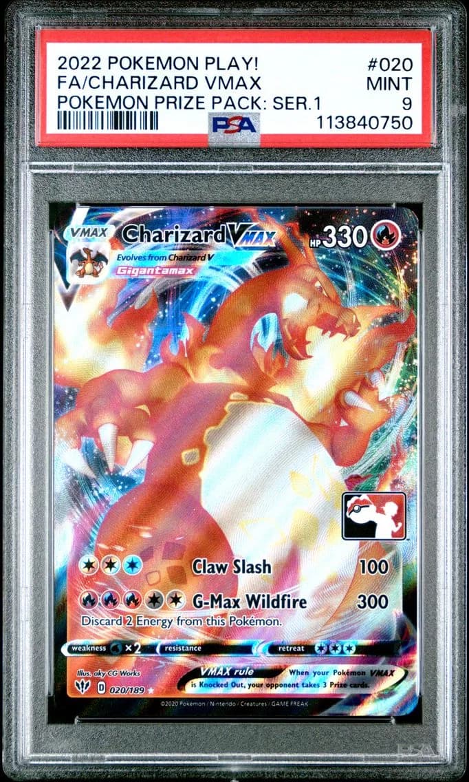 Charizard VMAX, Play! Pokemon Prize Pack: Series 1, PSA 9