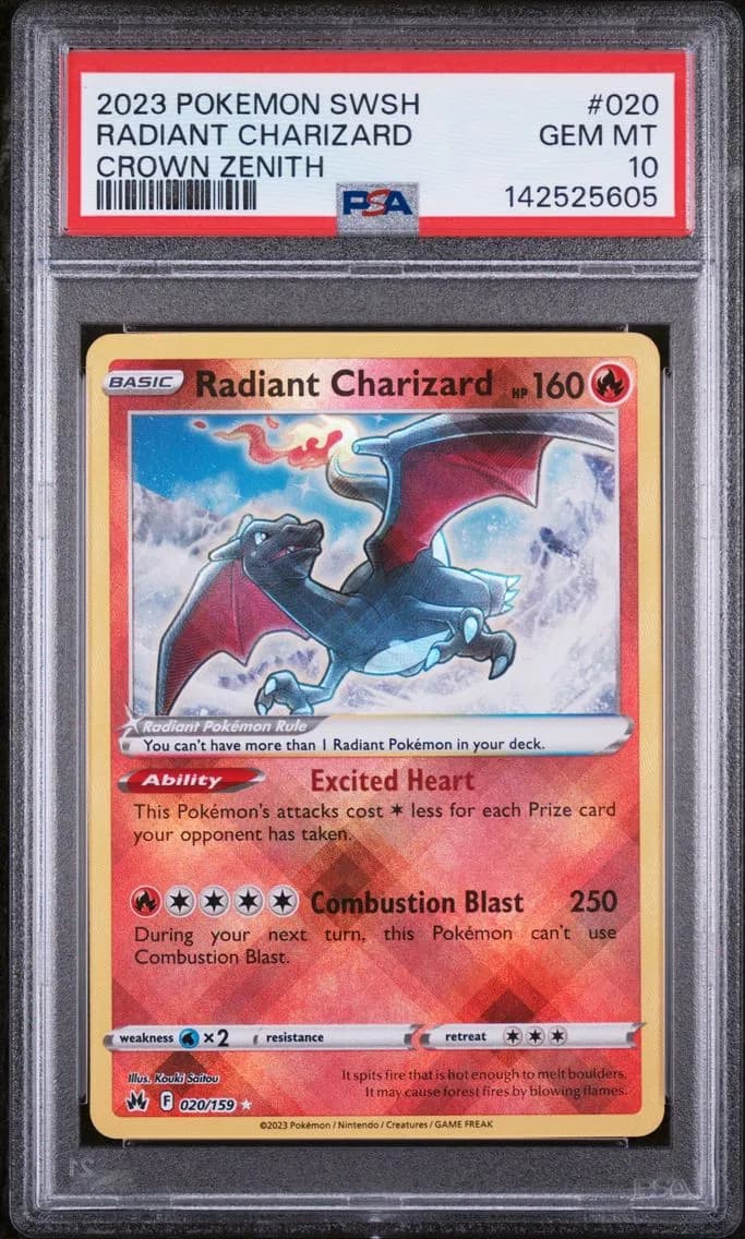 Radiant Charizard, Sword and Shield Crown Zenith, PSA 10