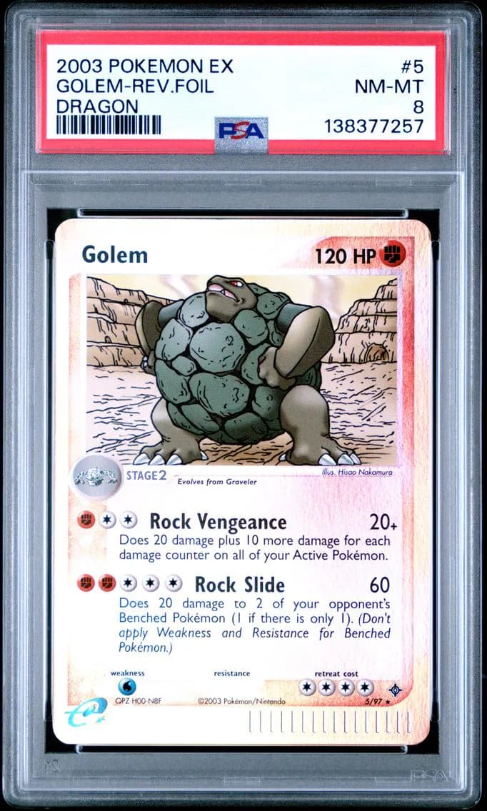 Golem-Reverse Foil, EX Dragon, PSA 8