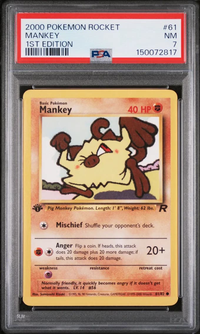 Mankey 1st Edition, Rocket, PSA 7