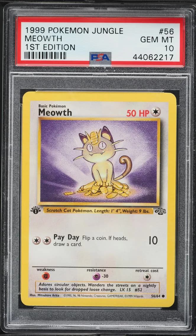 Meowth 1st Edition, Jungle, PSA 10