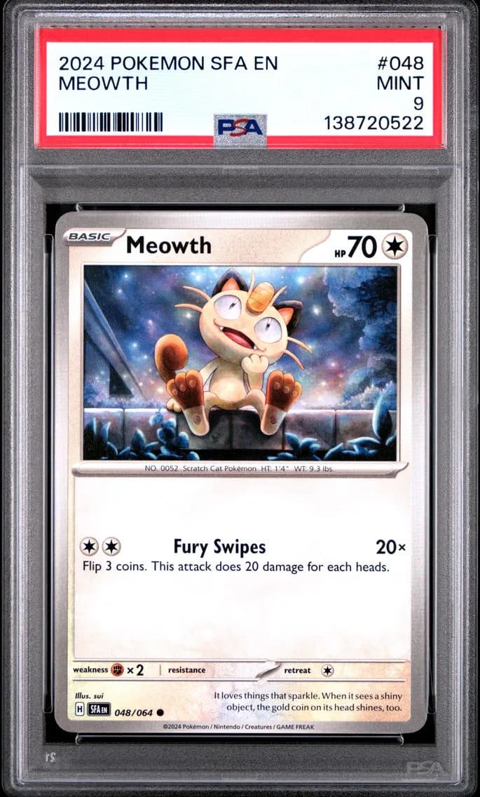 Meowth, Shrouded Fable, PSA 9