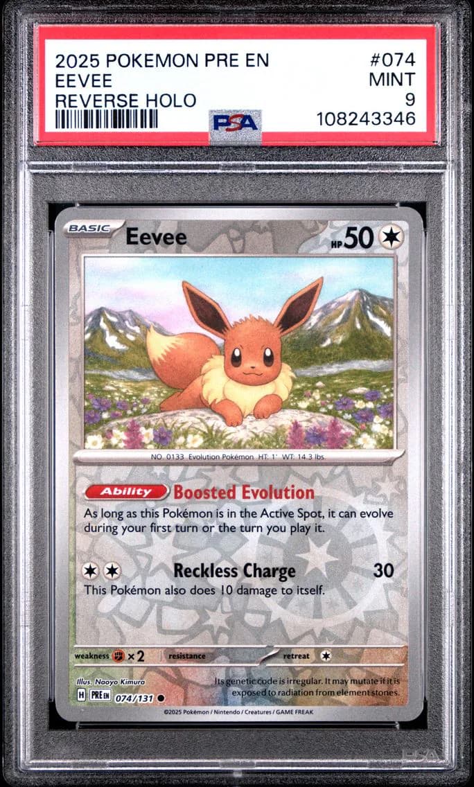 Eevee Reverse Holo, Prismatic Evolutions, PSA 9