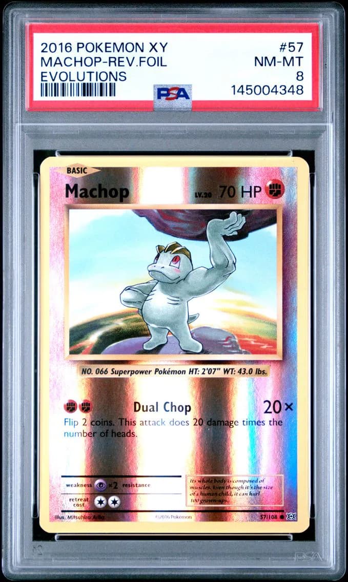 Machop-Reverse Foil, XY Evolutions, PSA 8