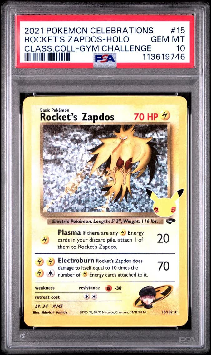 Rocket's Zapdos-Holo, Celebrations Classic Collection, PSA 10