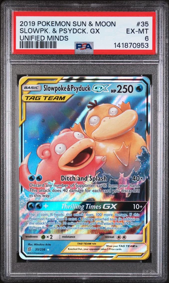 Slowpoke & Psyduck GX, Sun & Moon Unified Minds, PSA 6
