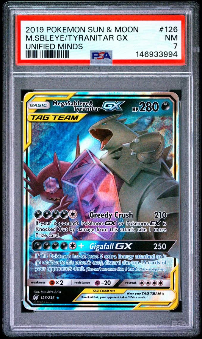 Mega Sableye & Tyranitar GX, Sun & Moon Unified Minds, PSA 7