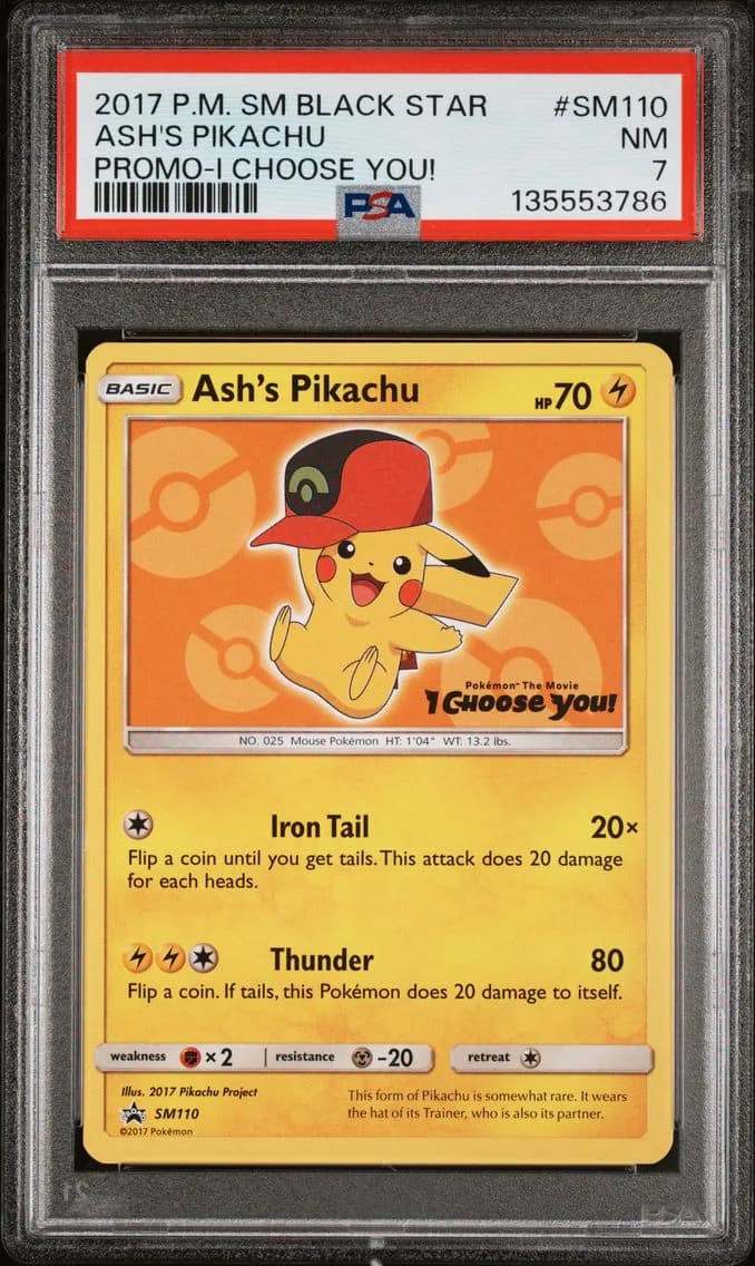 Ash's Pikachu, SM Black Star Promo, PSA 7