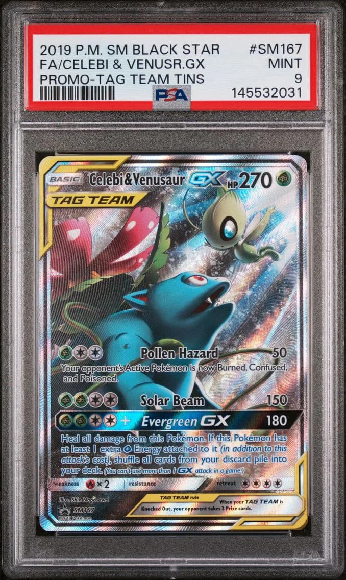 Celebi & Venusaur GX, SM Black Star Promo, PSA 9