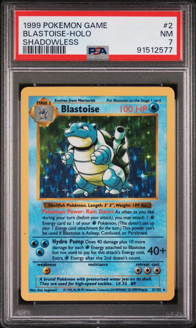 Blastoise-Holo Shadowless, Game, PSA 7