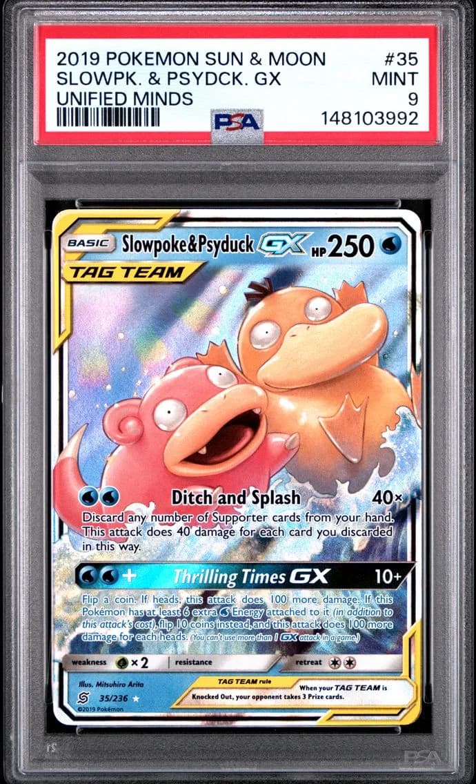 Slowpoke & Psyduck GX, Sun & Moon Unified Minds, PSA 9
