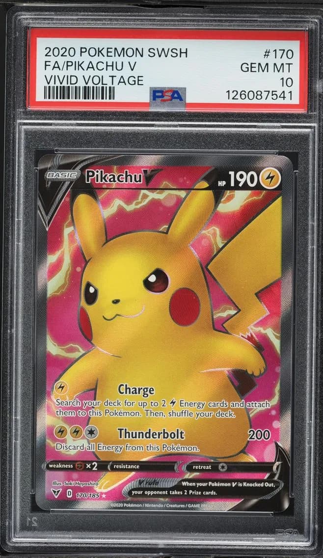 Pikachu V, Sword & Shield Vivid Voltage, PSA 10