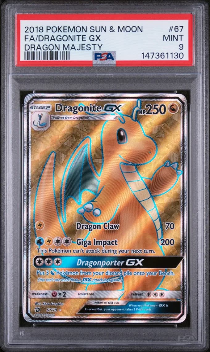Dragonite GX, Sun & Moon Dragon Majesty, PSA 9