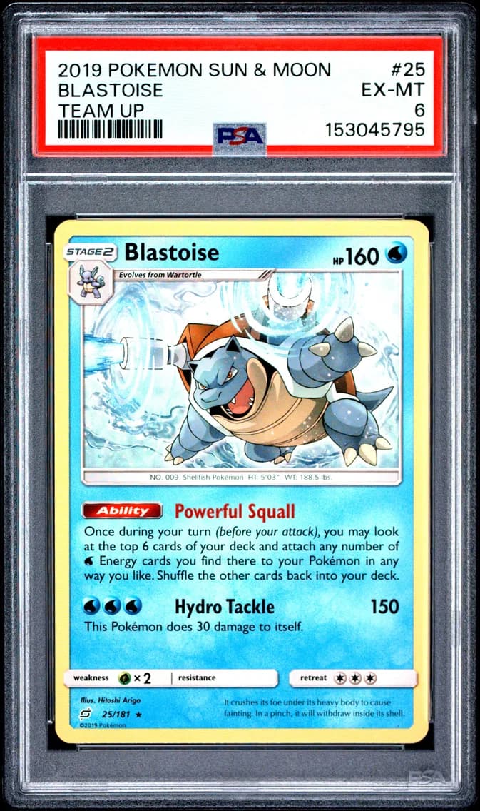 Blastoise, Sun & Moon Team Up, PSA 6