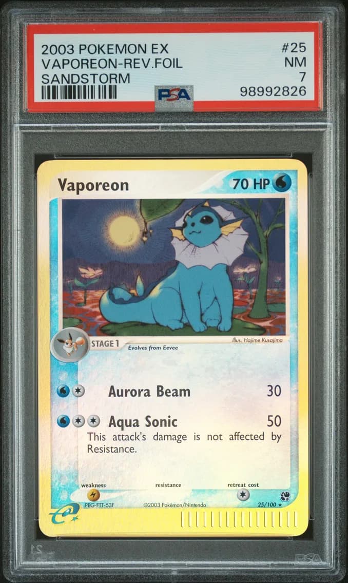 Vaporeon-Reverse Foil, EX Sandstorm, PSA 7