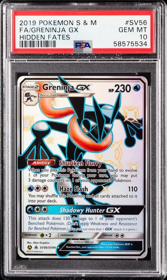 Greninja GX, Sun & Moon Hidden Fates, PSA 10