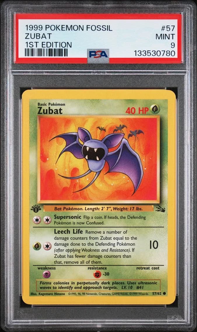 Zubat 1st Edition, Fossil, PSA 9