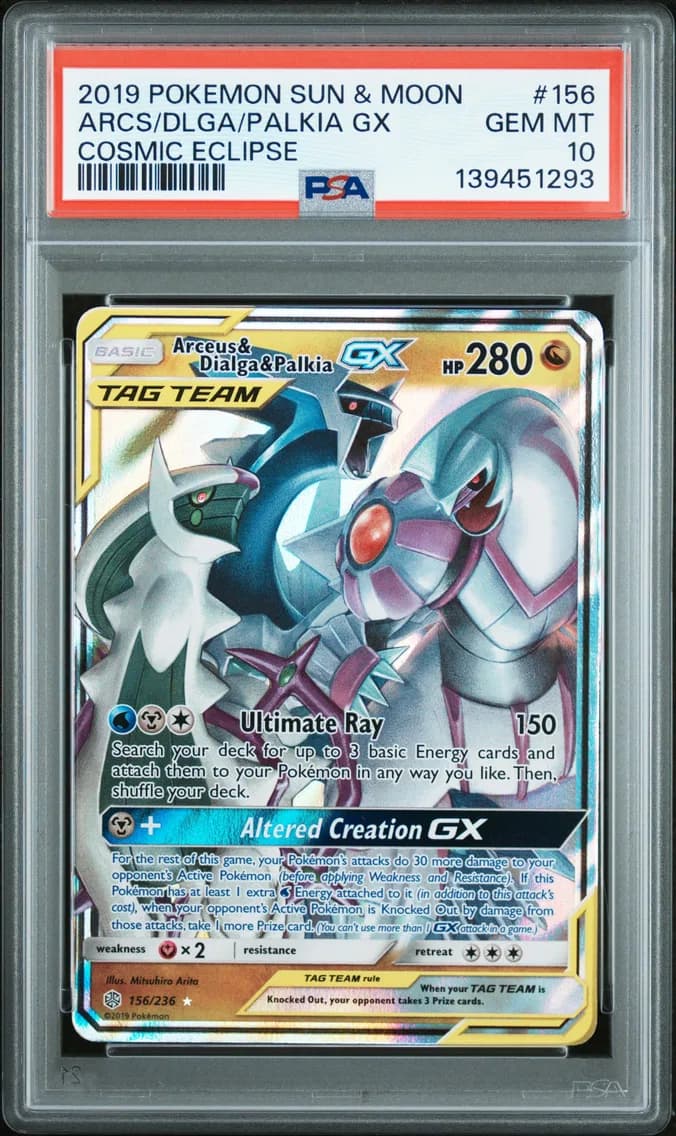 Arceus & Dialga & Palkia GX, Sun & Moon Cosmic Eclipse, PSA 10