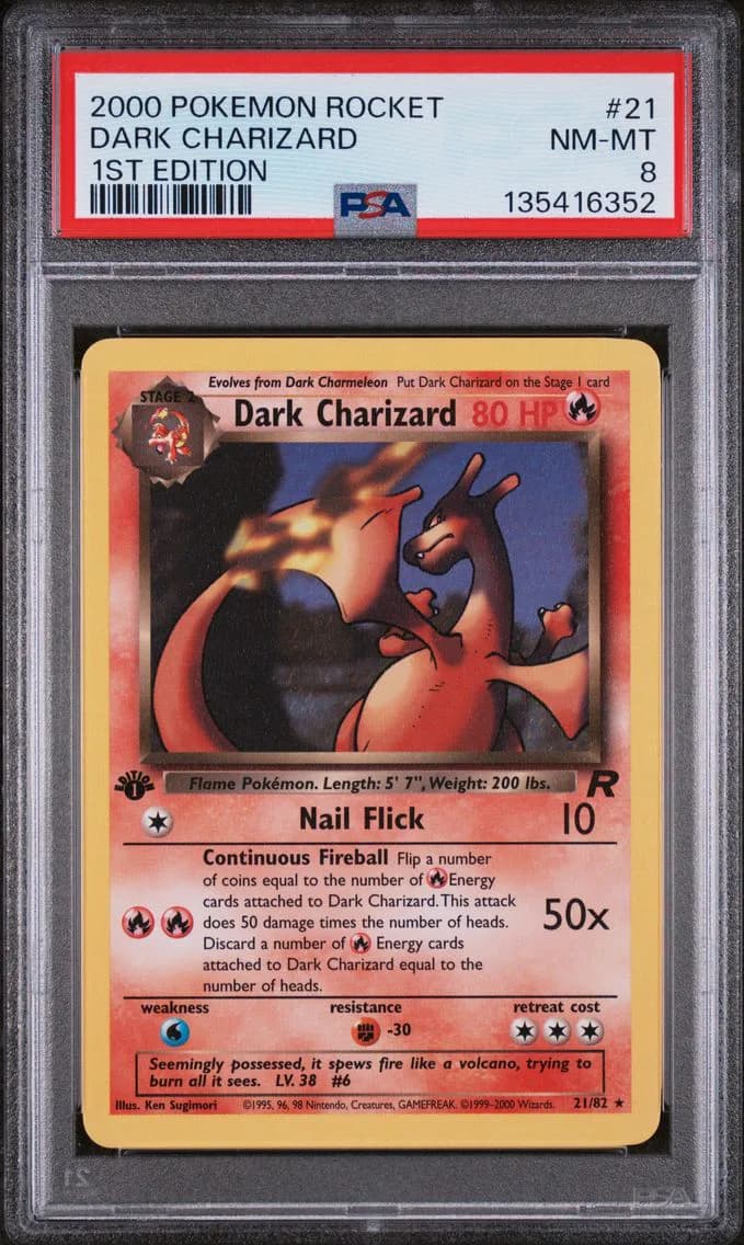 Dark Charizard 1st Edition, Rocket, PSA 8
